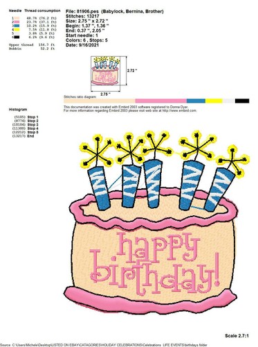 157 BIRTHDAY CELEBRATION EMBROIDERY MACHINE DESIGNS PES BROTHER JEF HUS VP3 USB - Picture 6 of 13