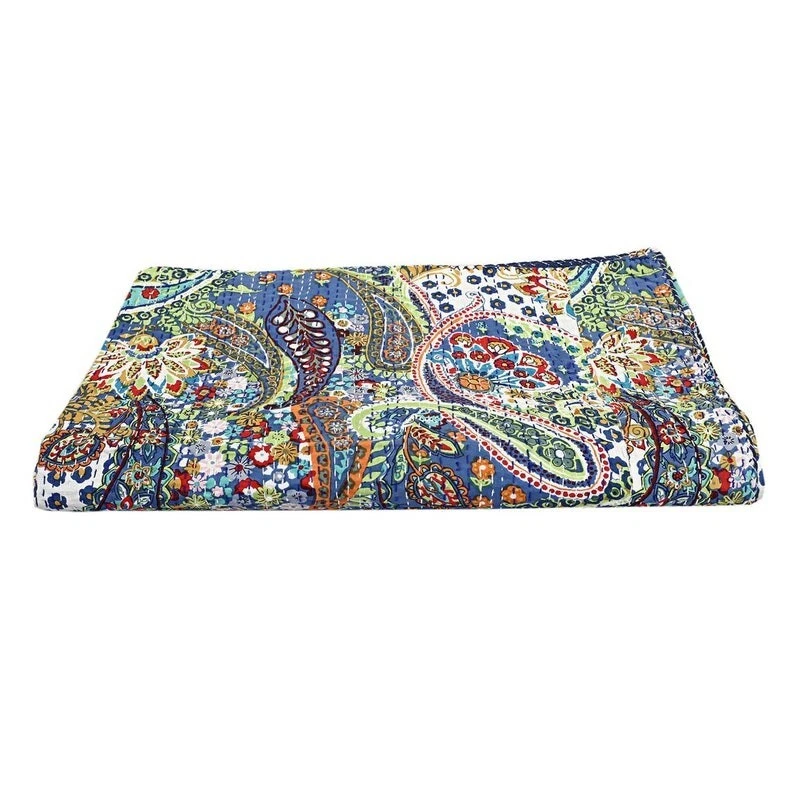 King Size Kantha Quilt Handmade Vintage Blanket Cotton Bedspreads Coverlet Quilt - Image 4 of 4