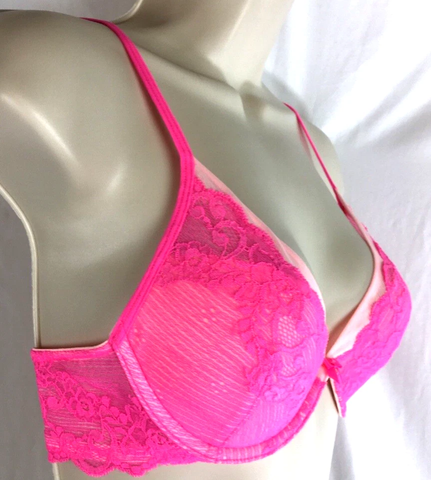 Betsey Johnson Lightly Lined Plunge Demi Bra Lace Size 34 B Pink B57*N - Image 2 of 4