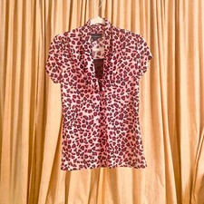 Pink Leopard Top Pink stretchy cheetah leopard animal print short sleeved shirt