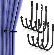 8 Pcs Black Metal U Shaped Curtain Pull Backs - Wall Mounted Curtain Hooks with