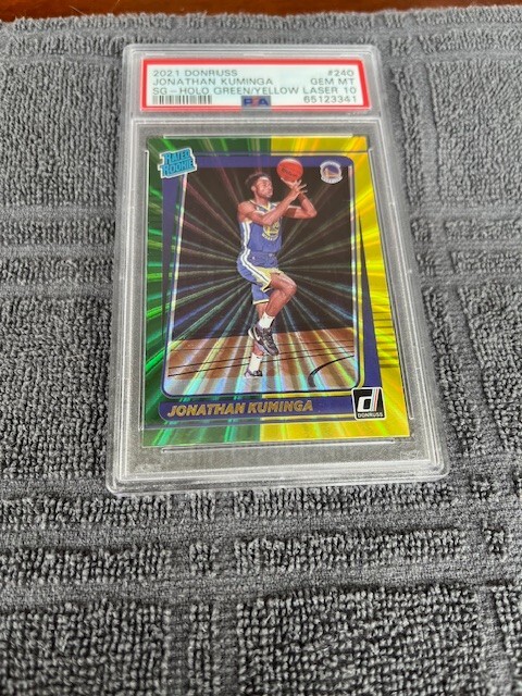 2021 Donruss Jonathan Kuminga Rated Rookie Holo Green/Yellow Laser PSA 10 POP 2
