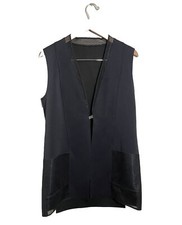 Elie Tahari Neoprene Vest Women’s Medium Sheer Mesh Pockets Sleek Navy Blue