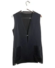 Elie Tahari Neoprene Vest Women’s Medium Sheer Mesh Pockets Sleek Navy Blue