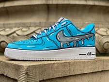 Nike Air Force 1 Custom Graffiti Art Cartoon Design Cool Blue White Black Gray