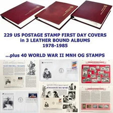 225+ US Postage Stamp First Day Covers FDC's 1978-1985 albums + 40 "WWII" MNH OG