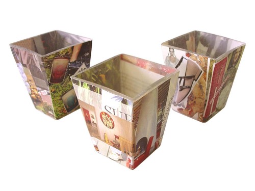 (37440) JARRON FLORERO CRISTAL CONICO PEQUEÑO RECORTES PAPEL FOTOS DECOPAUGE VAR - 第 1/8 張圖片