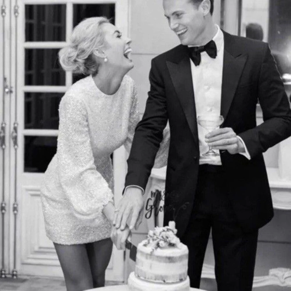 BHLDN Anthropologie Goldie Long Sleeve Sequence Short Mini Wedding Party Dress 4 - Image 2 of 4