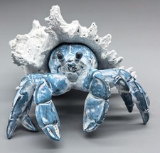 Blue Hermit Crab with Shell Resin Figurine Beach Coastal Decor Sculpture Stat...