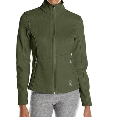 Spyder Endure Women's Full-Zip Fleece Lined Sweater Jacket XL Olive Green