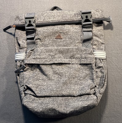 Adidas Yola III Backpack Grey Roll Top Lightweight Nylon Accent Stripes Gym Yoga