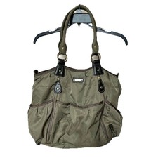 STORKSAK Baby Diaper Bag Tan Multiple Pockets Zip Up Adj Strap Gender Neutral