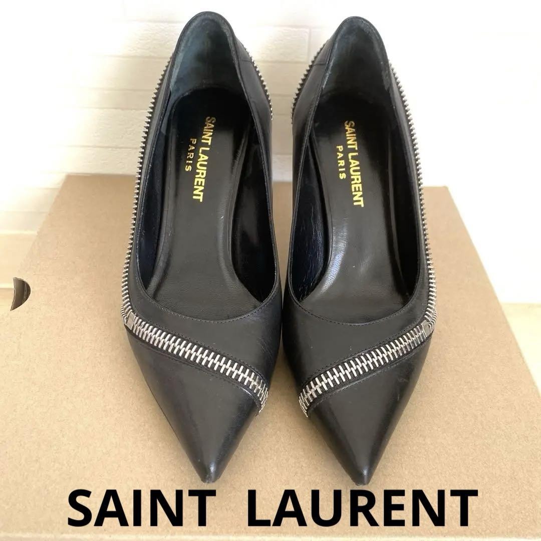 Saint Laurent decolte tacco EU35 US5 bianco e nero pelle cerniera design 09893a