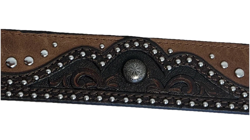 Ariat Western Mujer M Cinturón Cuero Tachonado Estrás Marrón 1.5” Foto 4 de 4