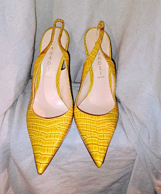 Casadei Yellow Croc-Embossed Leather Slingback Pointed Toe Heels 6.5