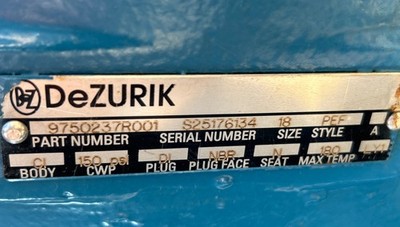 18  PLUG VALVE DEZURIK PEF, 100% Port, Eccentric, Flanged, Rotork Actuator