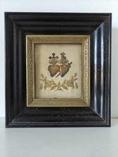 Ex-Voto  XIXe  Coeurs Sacrés de Jésus et Marie Broderie de Fils d'Argent