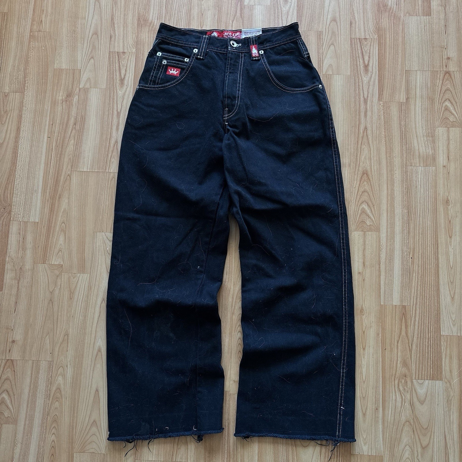 Vtg Y2K Woman’s Essential Baggy Wide Legged Bulldog Jnco Tribal Jeans Sz 26X28! image 4