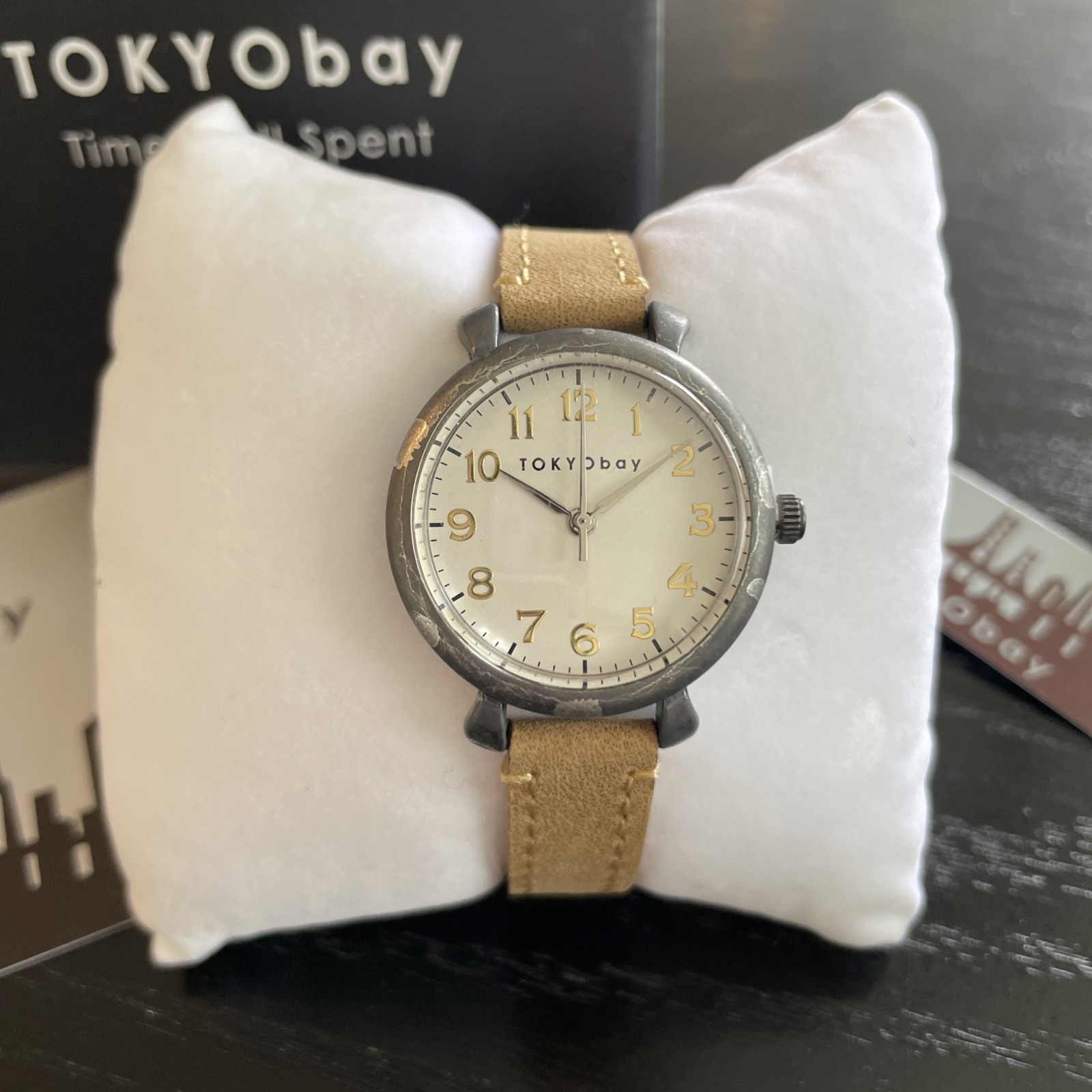 NEW Sundance Exclusive TOKYOBAY Brushed Silver Tan Leather Watch Band Womens