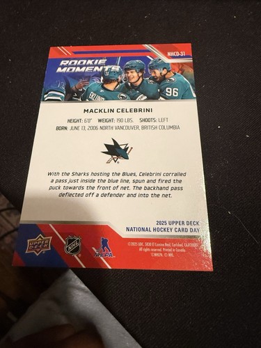 Macklin Celebrini #NHCD-31 2025 Upper Deck National Hockey Card Day - Bild 2 von 2