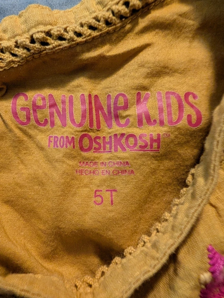 Genuine Kids From Osh Kosh Mustard Yellow Dress With Flower Embroidery Size 5T - Image 2 of 2