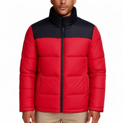 Club Room Men's Colorblocked Quilted Full-Zip Puffer Jacket Coat Red Black Small