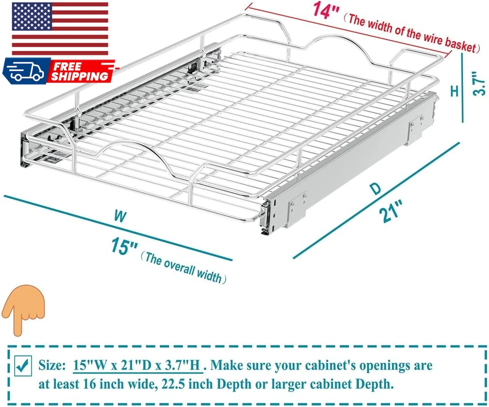 Paquete de 2 organizadores de gabinete extraíble de 15" W X 21" D estantes extraíbles gabinete de 1 nivel Foto 4 de 4