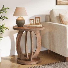 Round End Table, Farmhouse Wooden Side Sofa Table Accent Table for Living Room