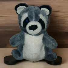 1979 Etone Intl Gray Black Raccoon Stuffed Plush Blue Hard Eyed 10"  Stiff Type