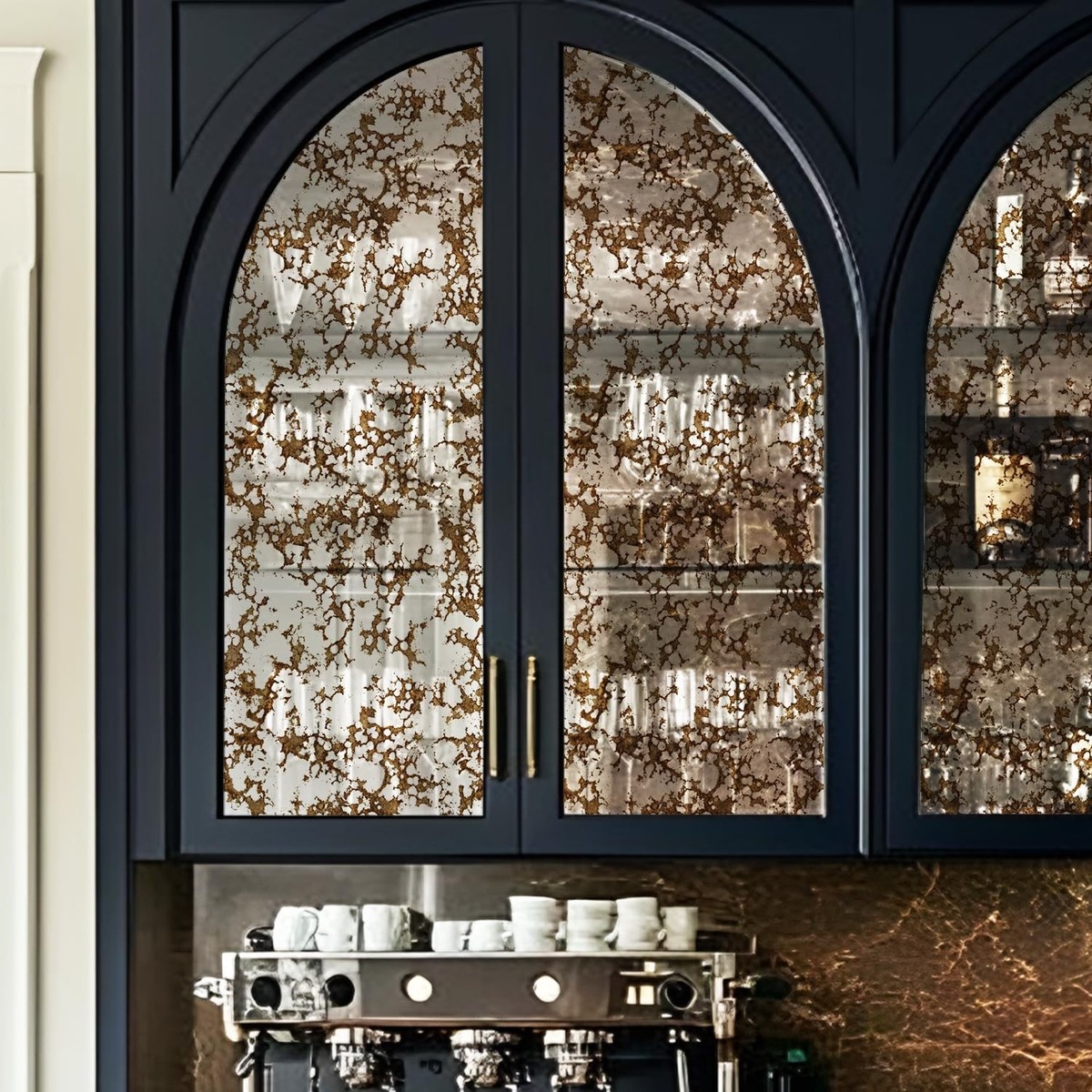 Static Cling Faux Antique Mirror Texture Window Film, Luxury Antique Copper B...