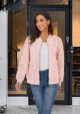 Tacvasen Women Diamond Quilted Jacket Lightweight Casual Bomber Jacket Pink Sz S