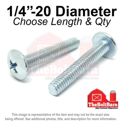 THEBOLTBARN 1/4"-20 Phillips Truss Head Machine Screws Bolts Zinc Coarse (Pick Length & Qty)