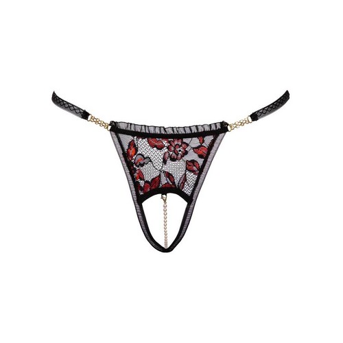 Sexy Damen String S-L mit Strass + Perlen-Kette + Schritt offen + Dessous "Sira" - Bild 6 von 8