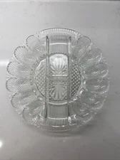 Vintage LE Smith Deviled Egg/Relish Cut Glass 11" platter.