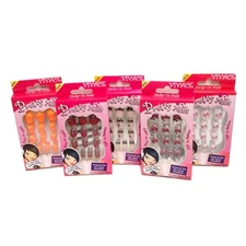 PARTY NAILS Press On Pre-Glued, Fake Art Nails Lot 5 Pack Bundle, Short Lenght