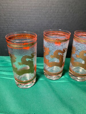 4x RARE Vintage 60s Chinese New Year GOLDEN DRAGON Highball Drinking Glasses  WOW | eBay