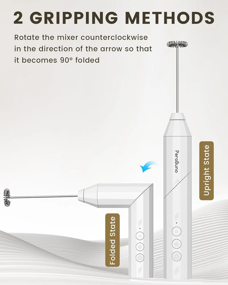 Milk Frother, 3 Speeds Frother Wand Electric Whisk with Charging Base, Type C Re