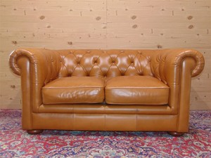 2 Seater Chesterfield Sofa Original English Vintage In Light Brown Leather Ebay