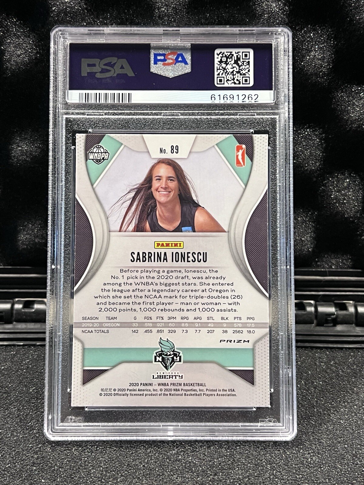 2020 Panini Prizm WNBA Sabrina Ionescu Silver Prizm RC PSA 9  NY Liberty #89 view 2