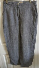 Talbots 100 LINEN Wide Leg Pants 14P Lagenlook Black Gray Houndstooth EUC