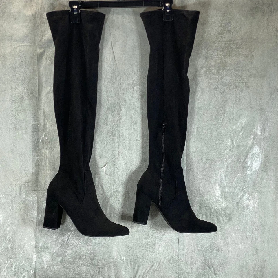 WILD PAIR Women's Black Micro Bravy Over-The-Knee Stretch Block-Heel Boots SZ9.5 - Image 3 of 4