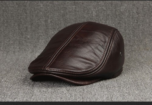 Hombres Newsboy Sombreros Cuero Genuino Plano Taxista Boina Panadero Lujo Gorras de Béisbol - Imagen 9 de 15
