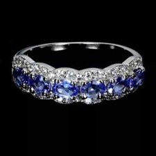 Silver Ring Tanzanite Genuine Natural Mined Gems Solid Sterling Size O US 7.25