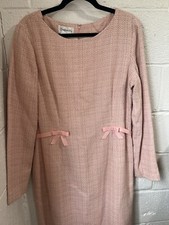 Vintage Chadwick’s Pink Tweed Coquette Dress Size 16 Bow Accents 