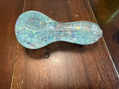 4  Premium Glass Pipe Bowl Thick Floating Glitter Highlighter Blue Glow in Dark