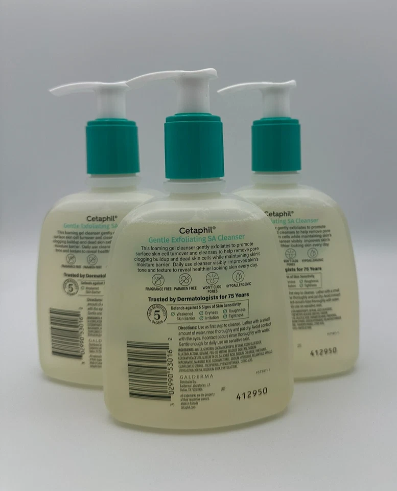 Limpiador en espuma exfoliante suave Cetaphil SA 3 paquetes - 8 fl oz Foto 2 de 2