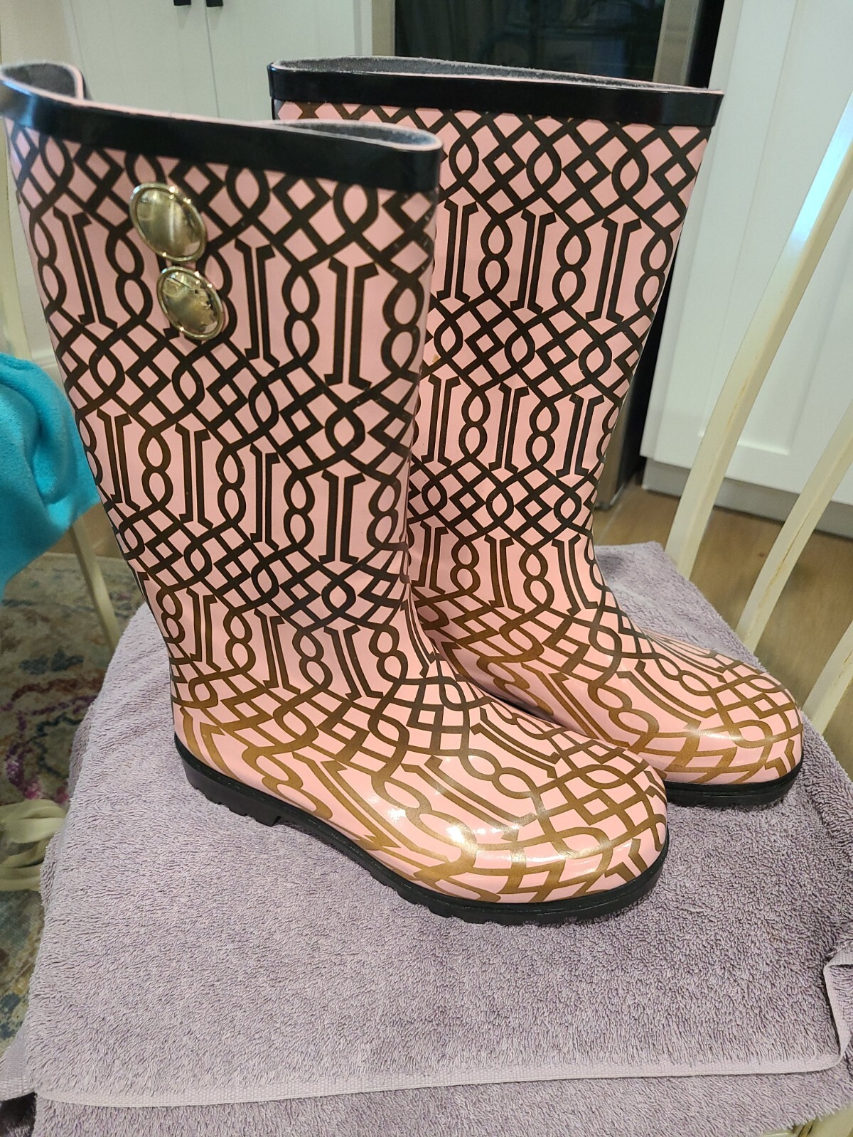 Nomad Rain Boots in Brown Peach Gold Black Size 9-image