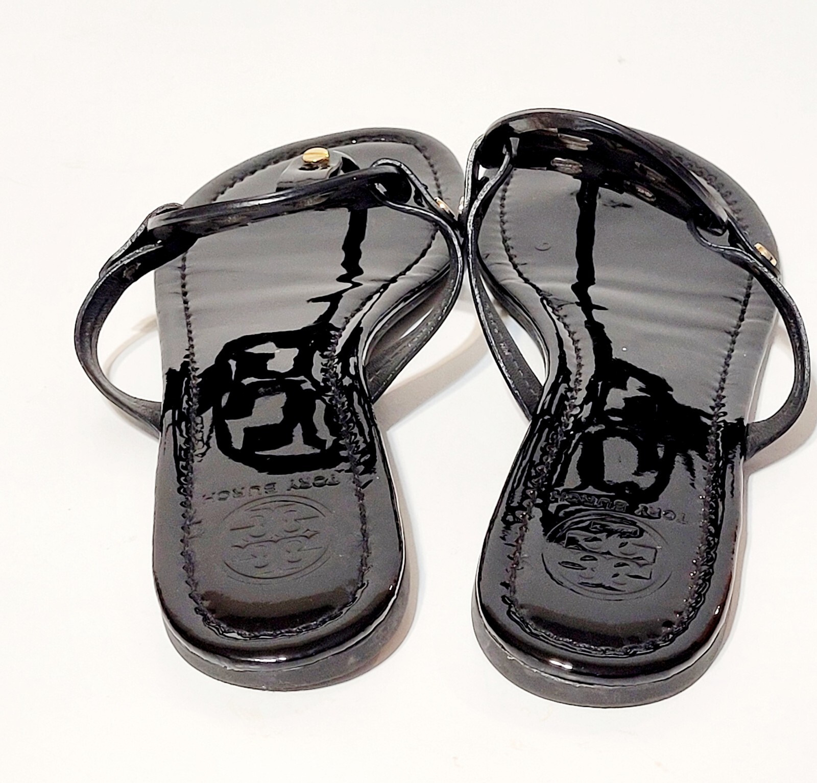 Tory Burch Miller Sandals Logo Black Patent Leather Thong FlipFlop Flats Wms 10M thumbnail 17