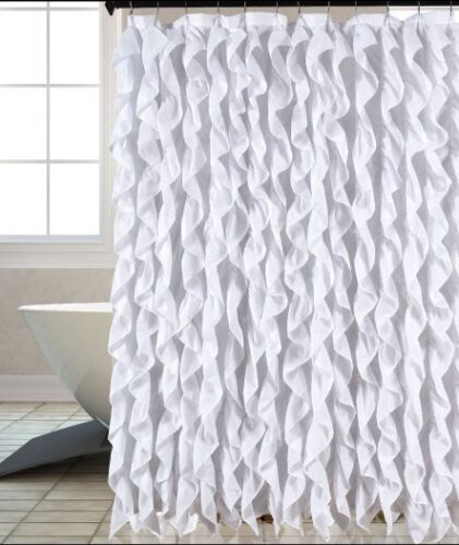 Waterfall  Chic Ruffled Fabric Shower Curtain - Afbeelding 1 van 6