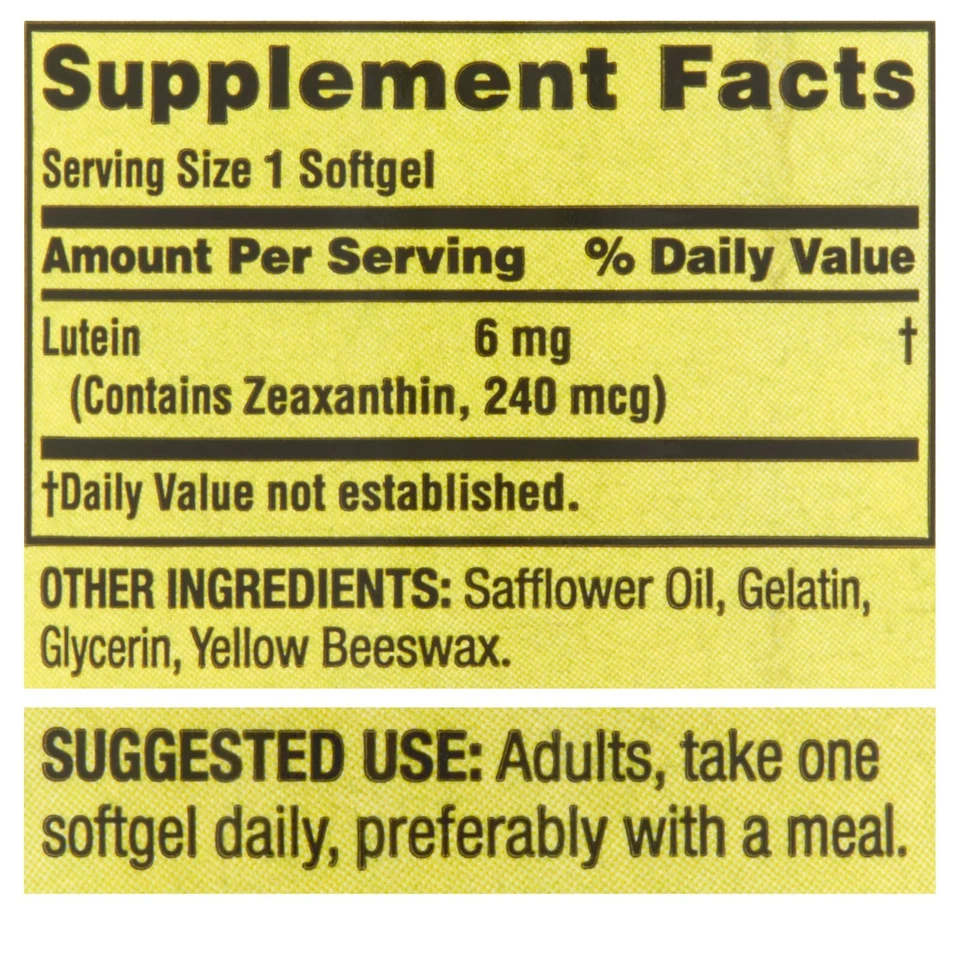 Spring Valley Lutein with Zeaxanthin Dietary Supplement, 6 mg, 30 Softgels - Image 2 of 4